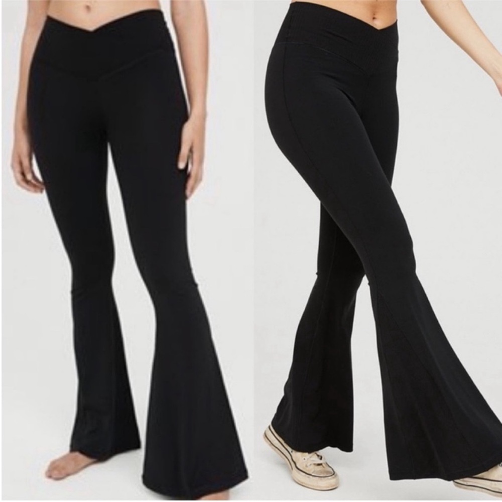 OFFLINE By Aerie Real Me High Waisted Crossover Super Flare Legging Black Small